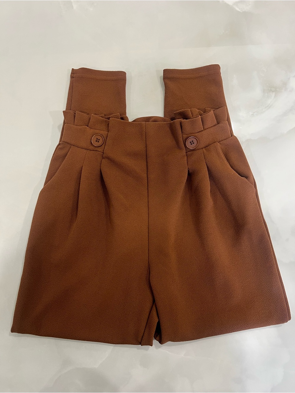 High-Waist Brown Paperbag Women’s Pants